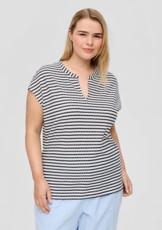s.Oliver Jacquard-Shirt mit Streifen und Tunika-Ausschnitt - tiefblau