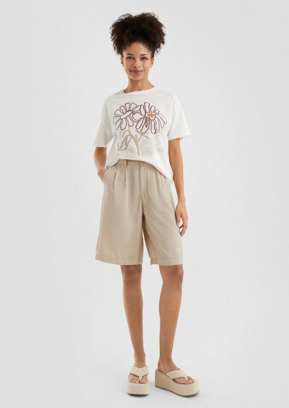 s.Oliver Baumwollshirt mit überschnittener Schulter - creme