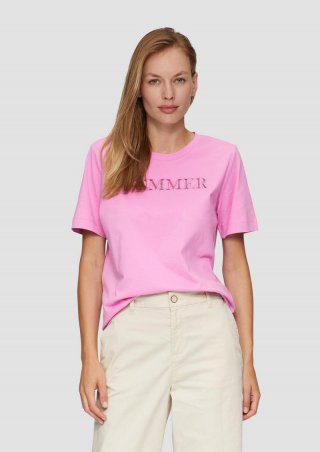 s.Oliver Relaxed Fit-Shirt mit Schriftprint aus Lochstickerei - rosa