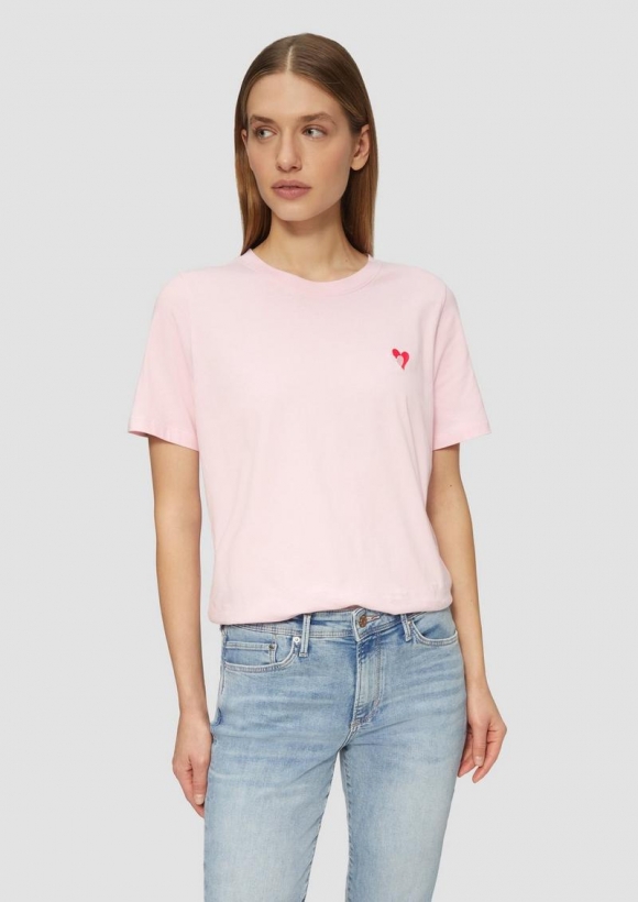 s.Oliver T-Shirt im Relaxed Fit mit Herz-Stickerei - zartrosa