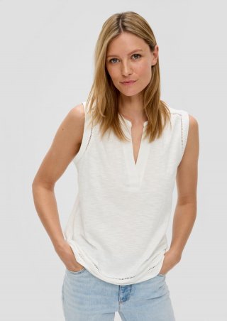 s.Oliver Relaxed-Fit-Shirt mit Lochstickerei - ecru
