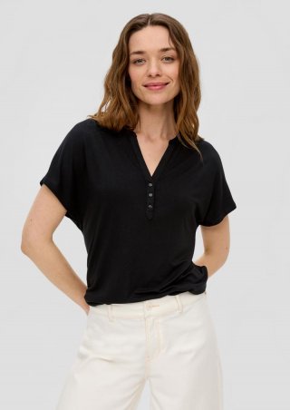 s.Oliver T-Shirt mit V-Ausschnitt - schwarz