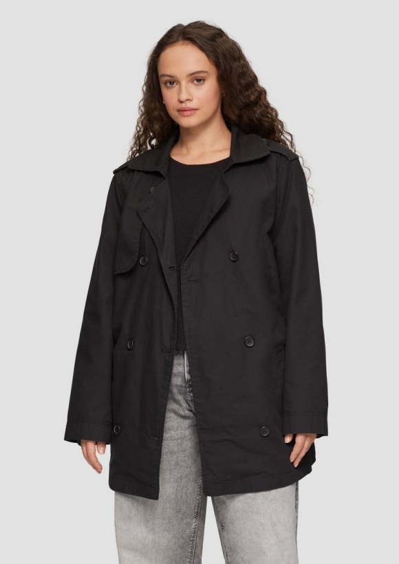 s.Oliver Kurzer Trenchcoat aus Baumwolle mit Gürtel - schwarz