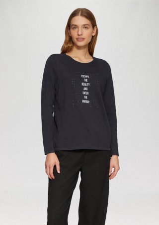 s.Oliver Weiches Jerseyshirt mit Frontprint und Schmucksteinen - schwarz