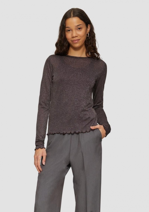 s.Oliver Jersey-Shirt mit Glitzergarn - aubergine