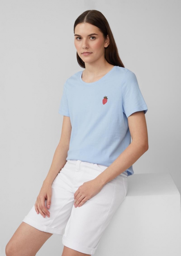 s.Oliver Jersey-T-Shirt mit Stickerei - hellblau