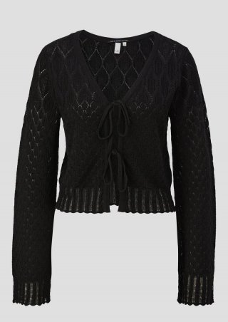 s.Oliver Strickjacke mit Ajourmuster und Bindedetail - schwarz