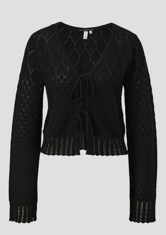 s.Oliver Strickjacke mit Ajourmuster und Bindedetail - schwarz