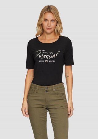 s.Oliver T-Shirt mit Frontprint im Slim Fit - schwarz