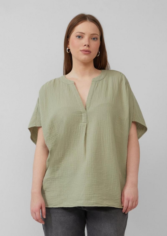 s.Oliver Doubleface-Bluse mit Raffung - helles olivgrün