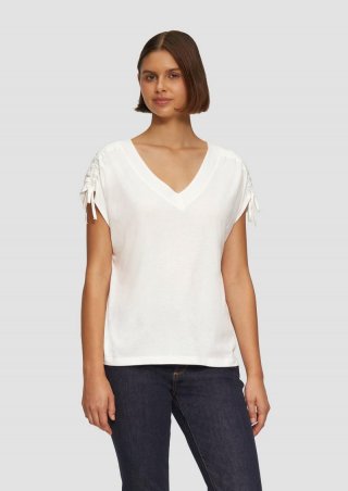 s.Oliver V-Neck Shirt mit Raffung an den Schultern - ecru