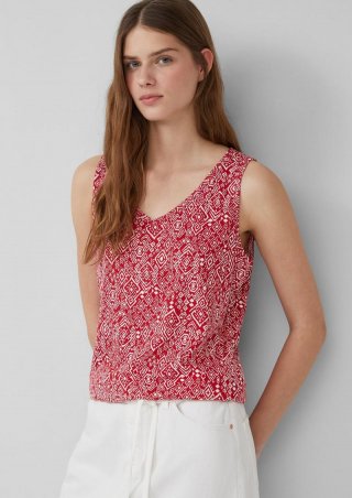 s.Oliver Jersey-Top mit Cut-out und Schleife - mohnrot