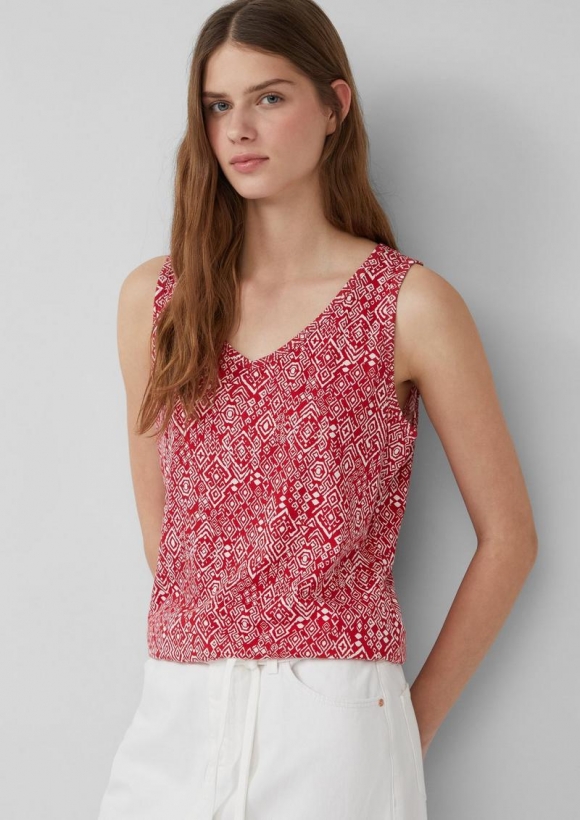 s.Oliver Jersey-Top mit Cut-out und Schleife - mohnrot