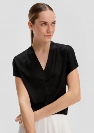 s.Oliver Viskose-Shirt mit V-Ausschnitt - schwarz