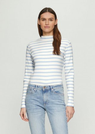 s.Oliver Langarmshirt mit Rippstruktur und Stehkragen - hellblau