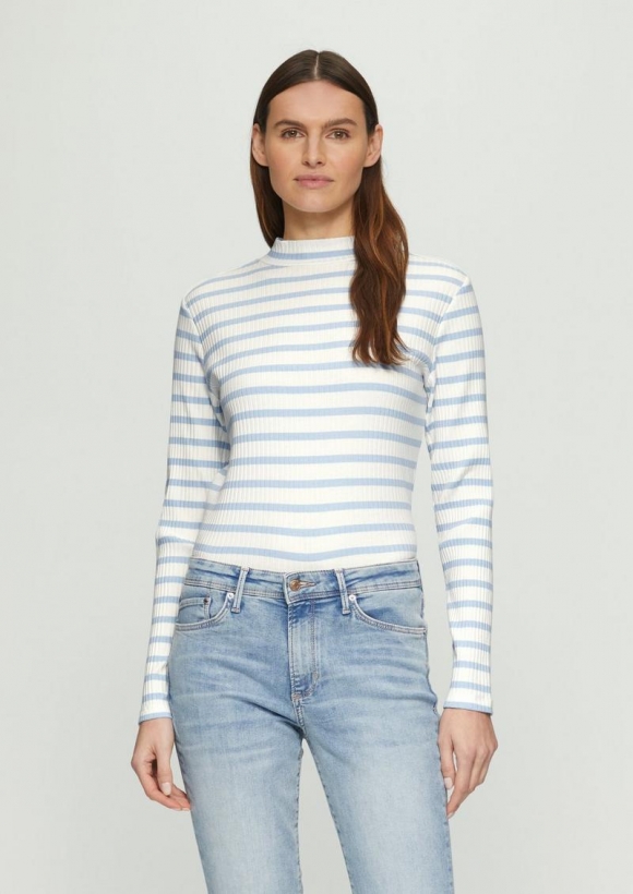 s.Oliver Langarmshirt mit Rippstruktur und Stehkragen - hellblau