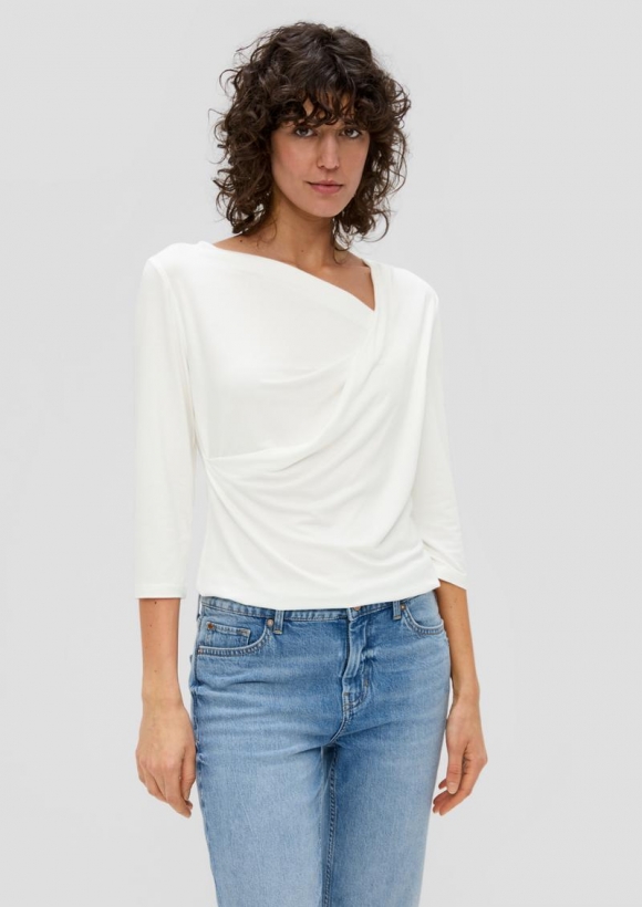 s.Oliver Viskosestretch-Shirt mit Drapierung - creme