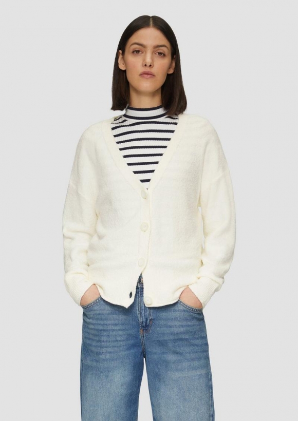 s.Oliver Strickjacke aus Baumwoll-Bouclé - creme