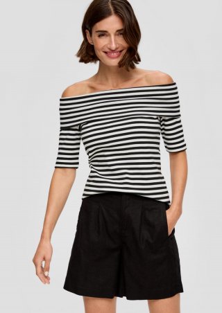 s.Oliver Stretchiges Rippshirt mit Carmen-Ausschnitt - creme