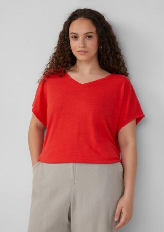 s.Oliver Locker geschnittenes T-Shirt aus Leinenmix - rot