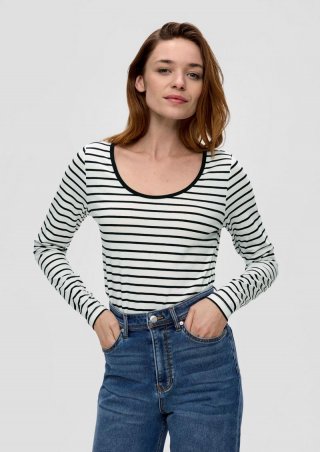 s.Oliver Langarmshirt mit tiefem Rundhalsausschnitt - schwarz