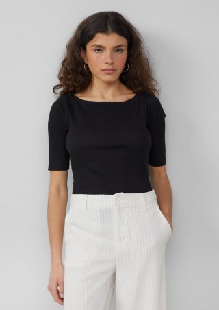 s.Oliver Schmales Rippshirt mit U-Boot Ausschnitt - schwarz