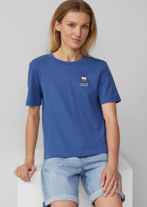 s.Oliver T-Shirt aus Interlockjersey mit Frontprint - royalblau
