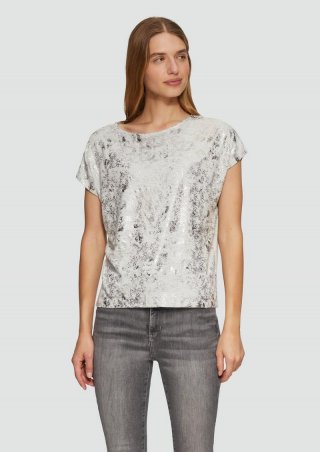 s.Oliver Fließendes T-Shirt aus Viskosemix mit Metallic-Print - grau meliert