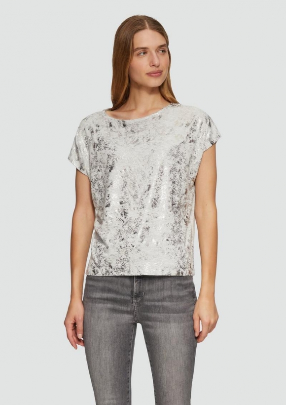 s.Oliver Fließendes T-Shirt aus Viskosemix mit Metallic-Print - grau meliert