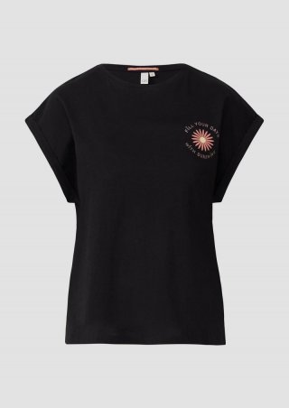 s.Oliver Lockeres T- Shirt mit Ärmelaufschlag und Frontprint - schwarz