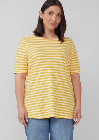s.Oliver Gestreiftes T-Shirt mit Flammgarnstruktur - zitrone