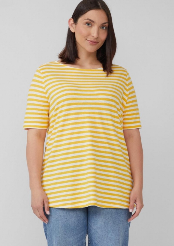 s.Oliver Gestreiftes T-Shirt mit Flammgarnstruktur - zitrone