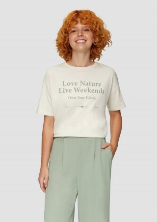 s.Oliver Verkürztes Baumwollshirt mit Frontprint - ecru