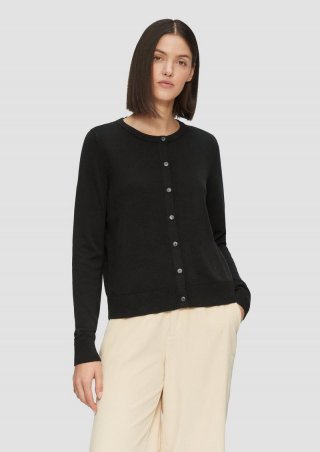 s.Oliver Rundhals-Strickjacke mit Knopfleiste - schwarz