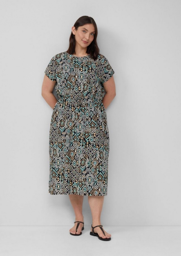 s.Oliver Midikleid aus Baumwollstretch mit Taillenzug - schwarz
