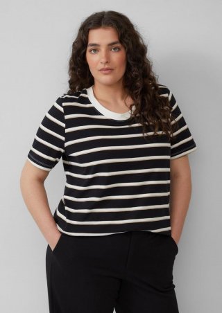 s.Oliver Verkürztes Baumwoll-T-Shirt mit Streifen - schwarz