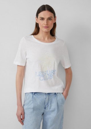 s.Oliver Print-T-Shirt mit Flammgarnstruktur im Relaxed Fit - weiß