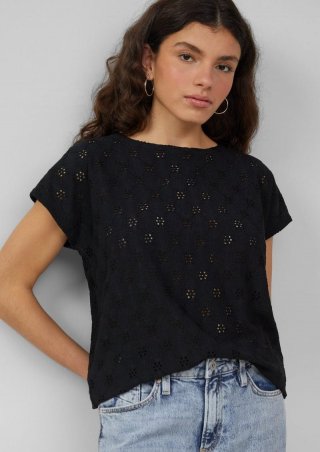 s.Oliver Shirt mit Lochstickerei - schwarz