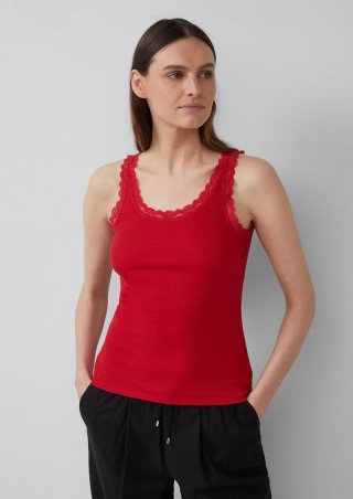 s.Oliver Geripptes Slim-Fit-Tanktop mit Spitze - rot