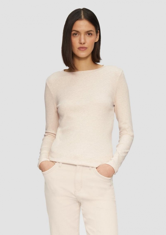 s.Oliver Geripptes Langarmshirt im Slim Fit - beige