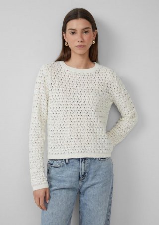 s.Oliver Leichter Baumwollpullover mit Ajourmuster - creme