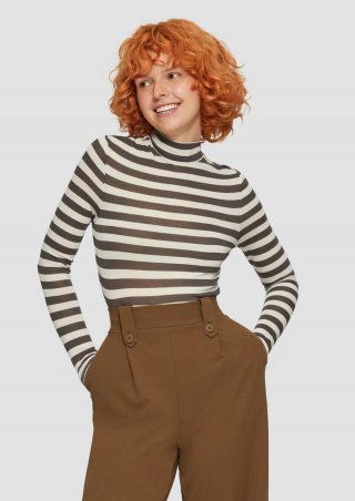 s.Oliver Gestreiftes Longsleeve im Slim Fit - creme