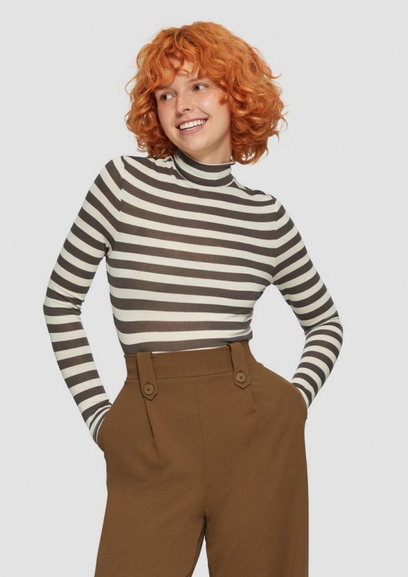 s.Oliver Gestreiftes Longsleeve im Slim Fit - creme