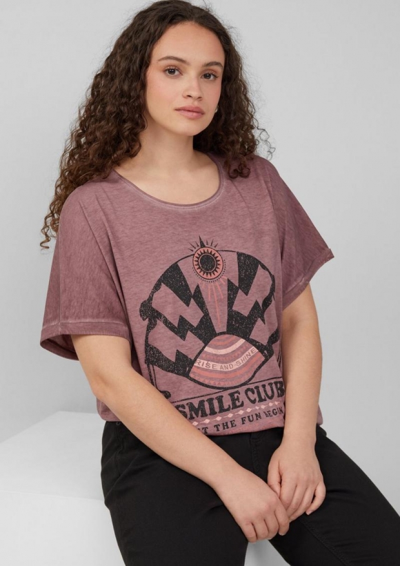 s.Oliver Gewaschenes T-Shirt mit Frontprint - lavendel