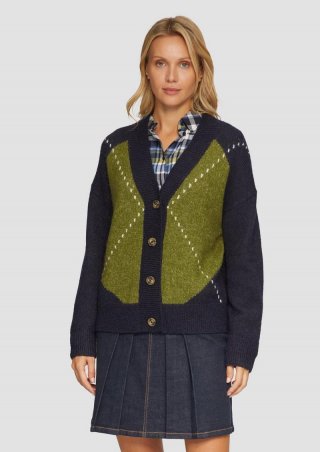 s.Oliver Oversized Wollmix-Strickjacke mit Argyle-Muster - grün