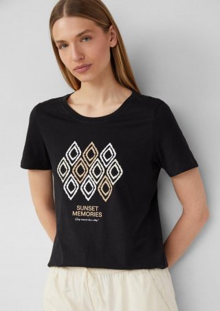 s.Oliver Jersey-T-Shirt mit Frontprint - schwarz
