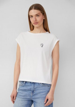 s.Oliver Relaxed-Fit-Shirt mit Print und überschnittenen Schultern - wollweiß