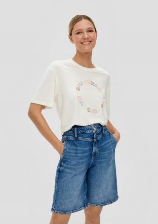 s.Oliver T-Shirt aus Leinenmix mit Rippblende - ecru