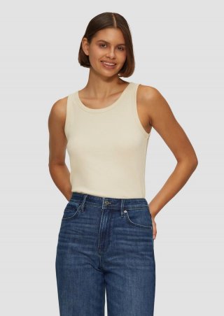 s.Oliver Geripptes Tanktop aus Baumwollstretch - beige