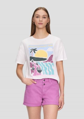 s.Oliver Jeans-Short Abby / Mid Rise / Slim Leg / Ziertaschen - lavendel